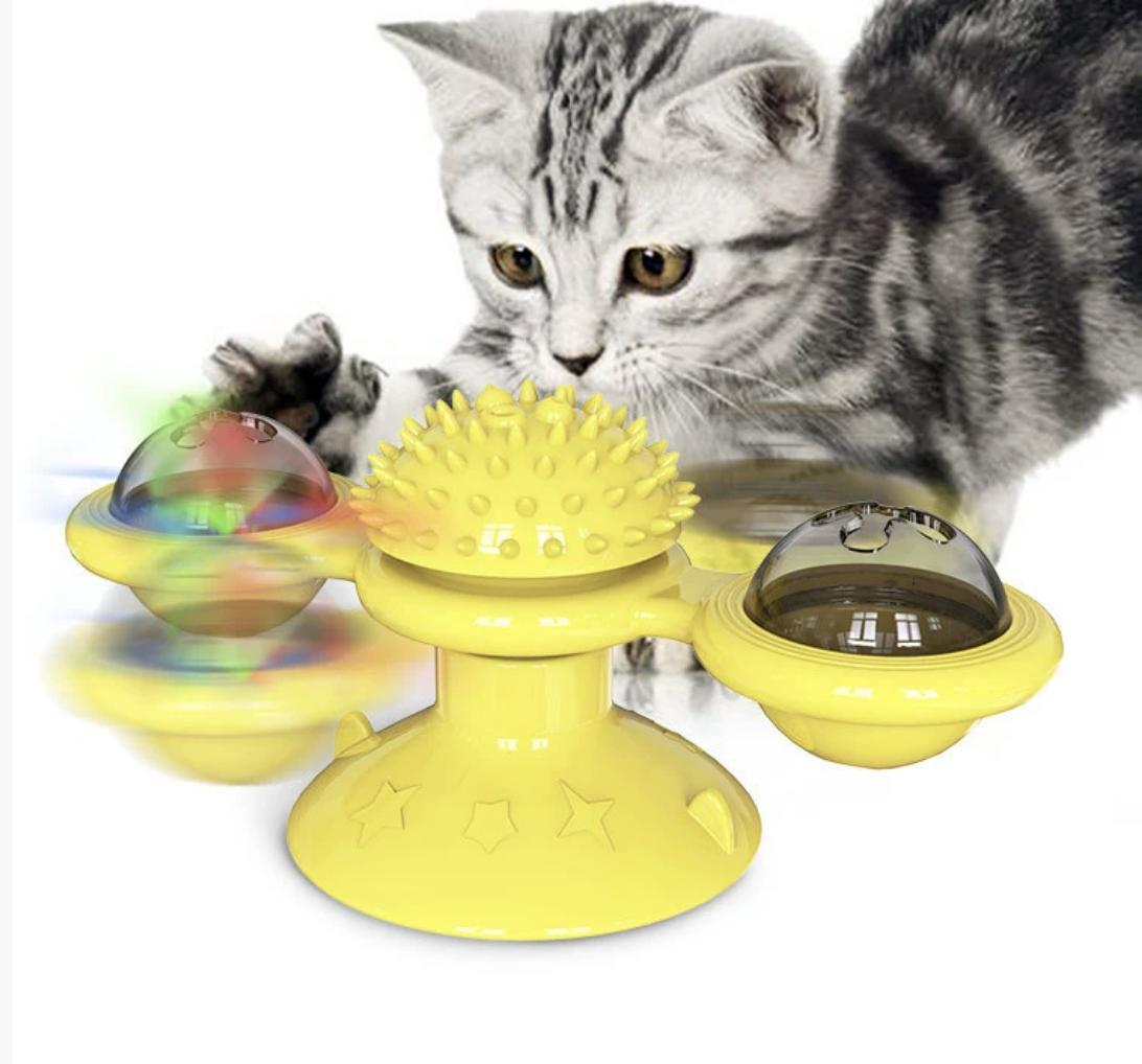Interactive Windmill Cat Toy - LED Ball & Catnip Holder with Suction Cup