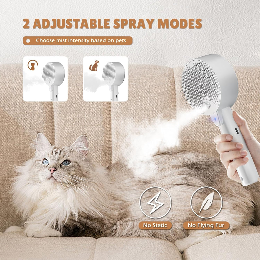 Premium Pet Steam Brush with 140° Deep-Clean Pins - Deshedding & Massage for Cats & Dogs