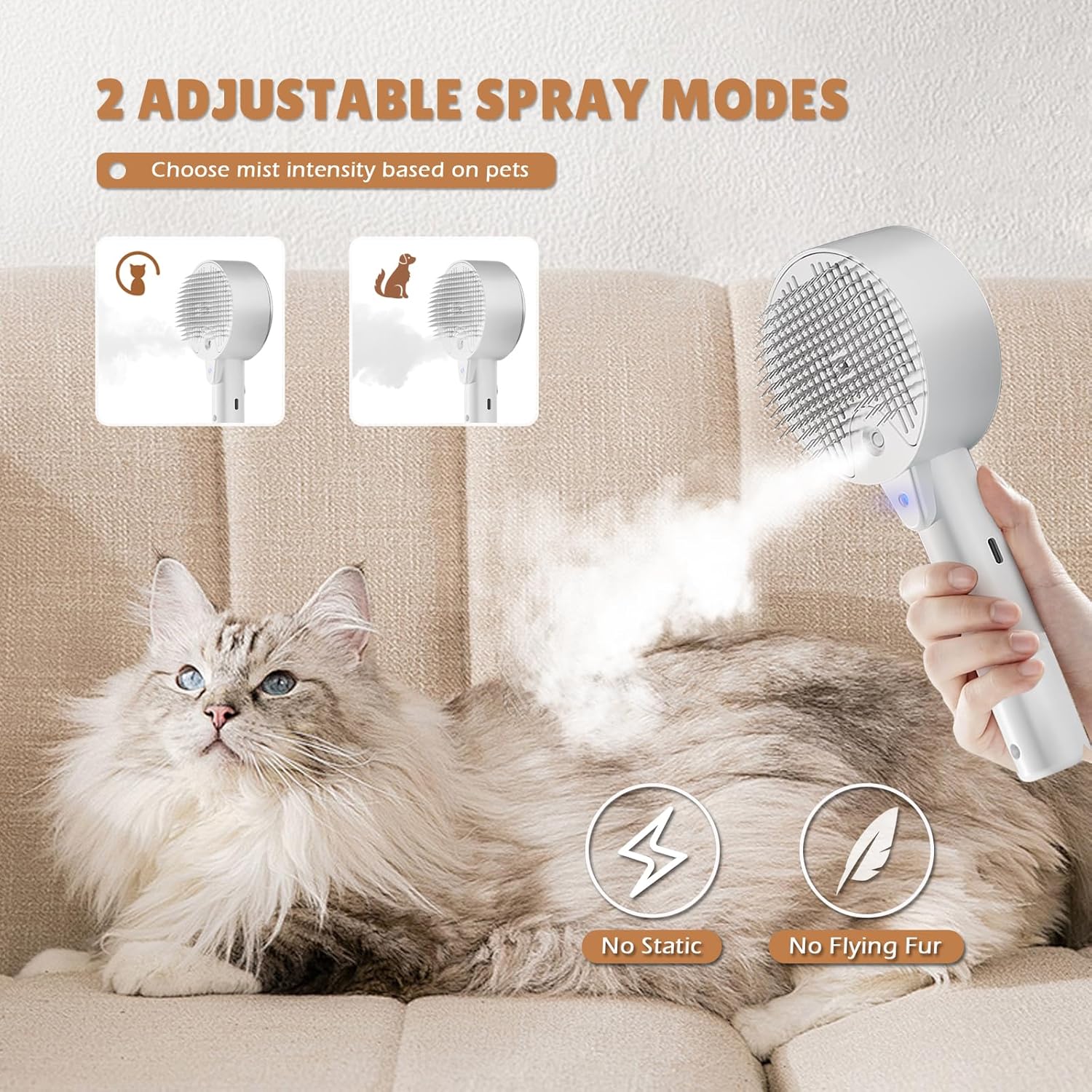 Premium Pet Steam Brush with 140° Deep-Clean Pins - Deshedding & Massage for Cats & Dogs