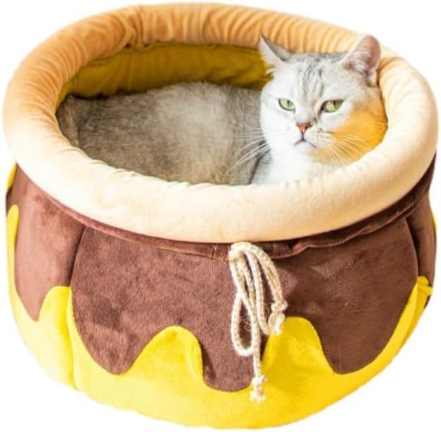 Honey Pot Cat Cave Bed — Cozy Plush Hideaway for Cats & Small Dogs