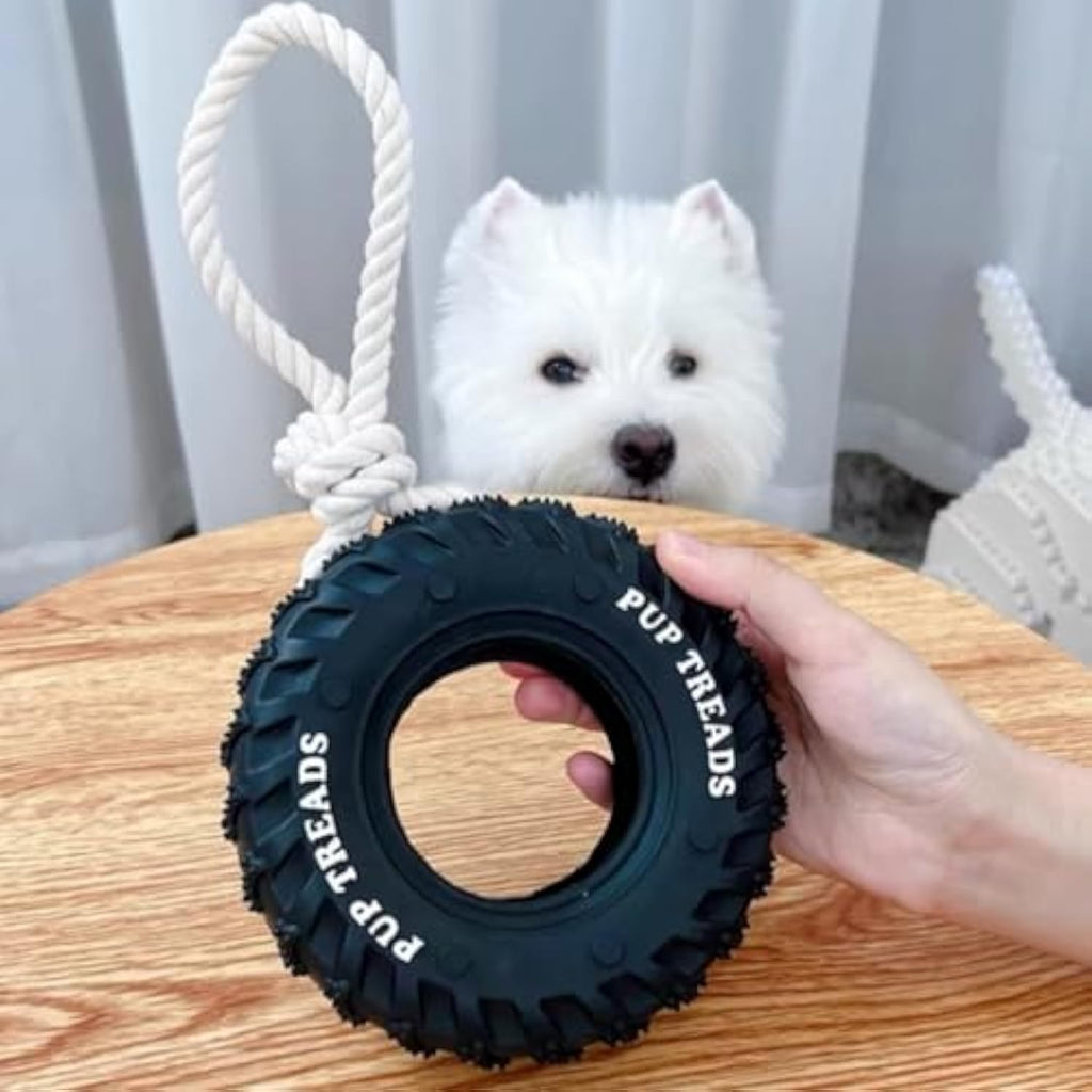 Indestructible Tire Dog Chew Toy - Treat Dispensing for Aggressive Chewers