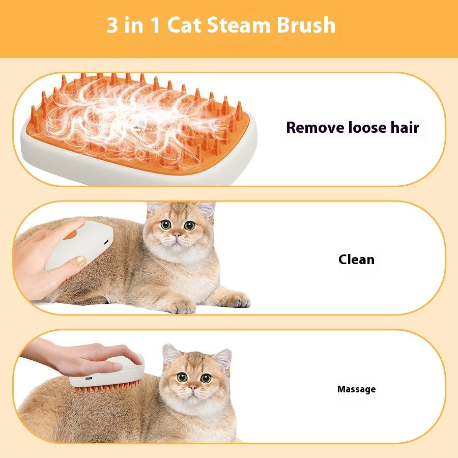 USB Rechargeable Pet Steam Brush - Spray Massage Grooming Comb for Cats & Dogs