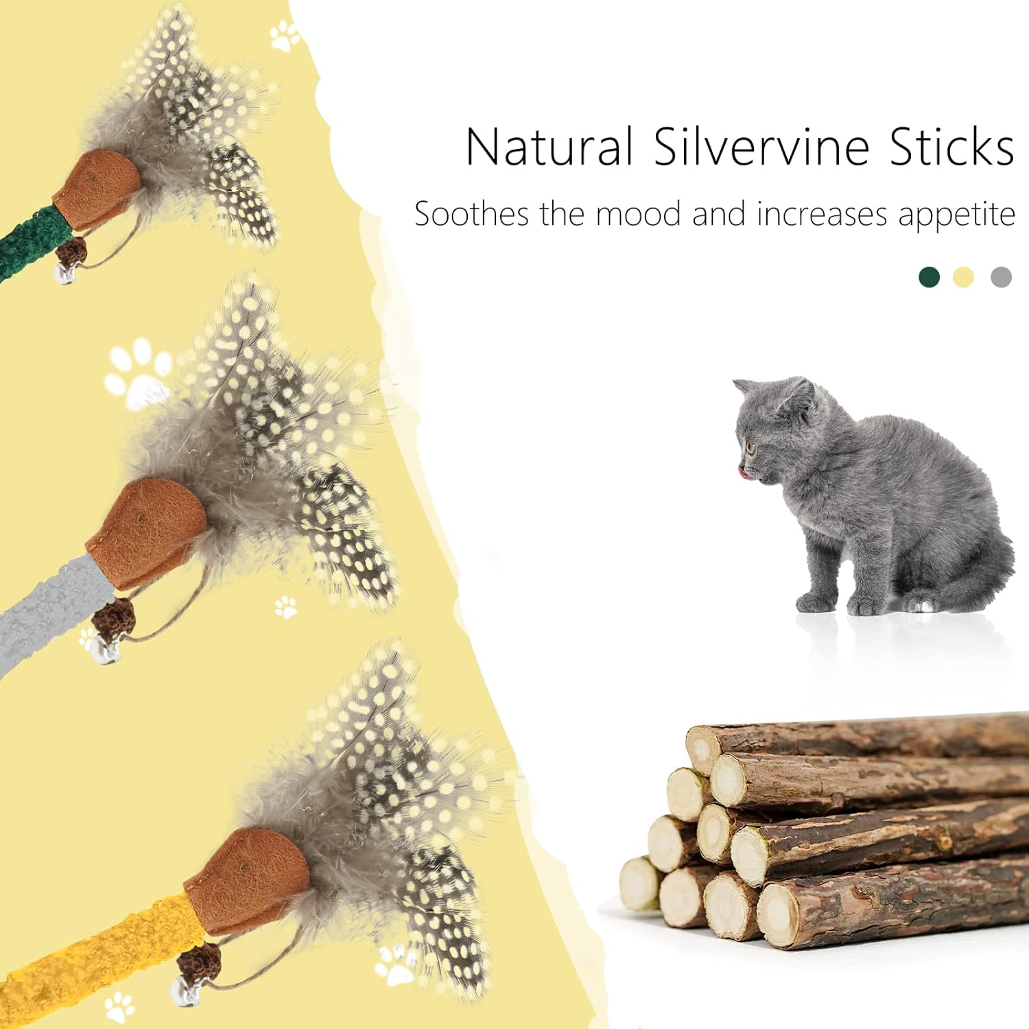 Natural Silvervine Cat Chew Stick with Feather