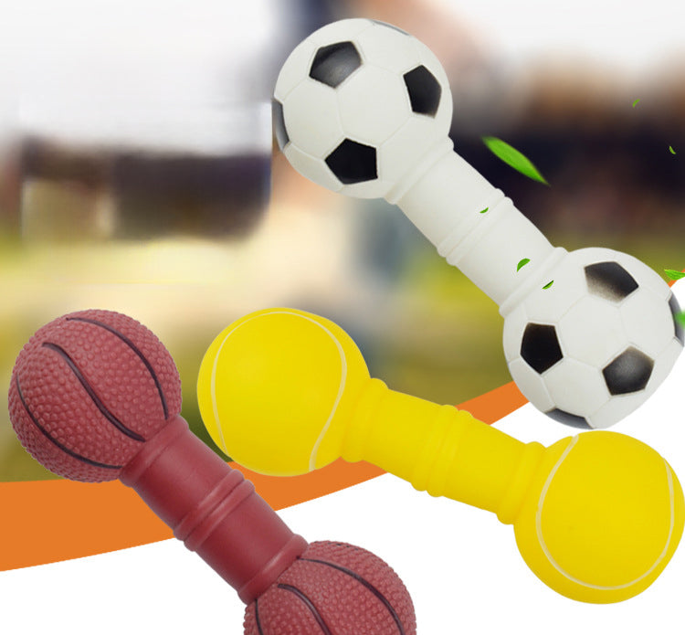 Sports Ball Dog Chew Toy - Squeaky Rubber Football Basketball Dumbbell