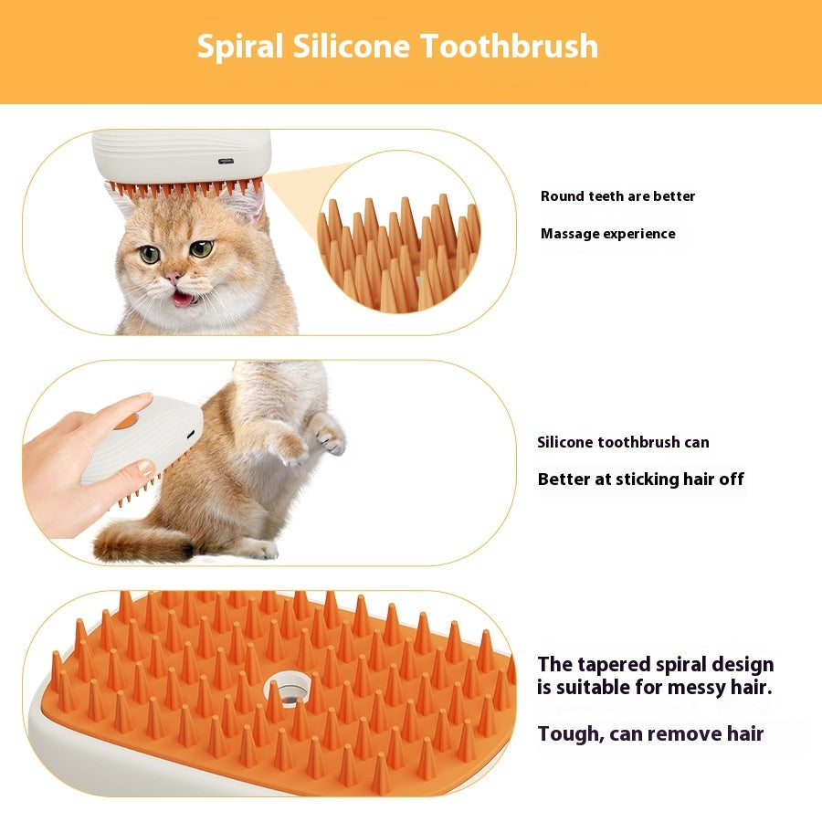 USB Rechargeable Pet Steam Brush - Spray Massage Grooming Comb for Cats & Dogs
