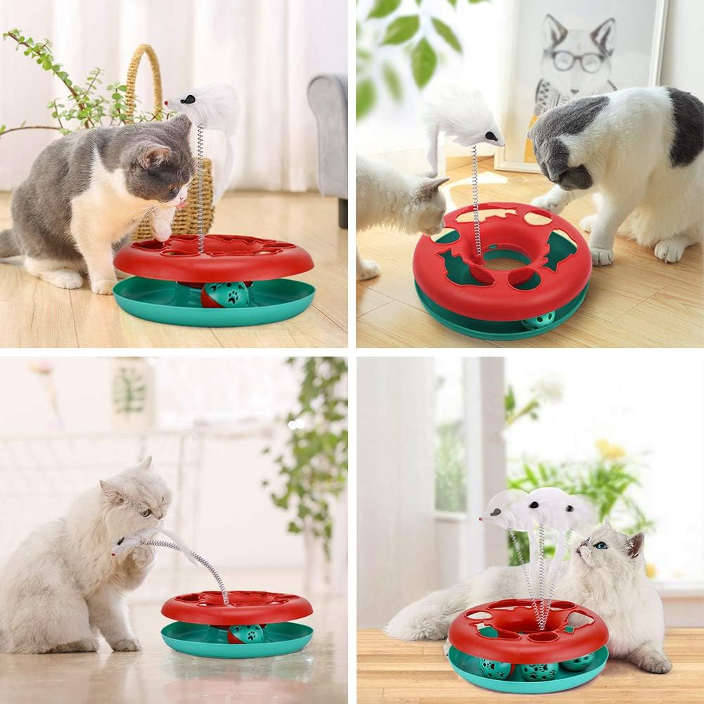 Cat Roller Track Toy - Multi-Level Ball Track with Spring Mouse & Catnip
