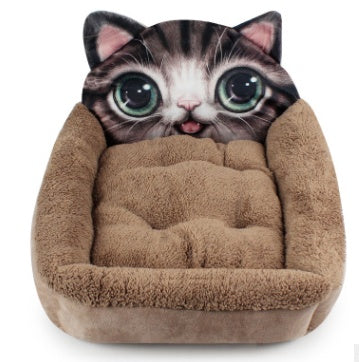 Cute Animal Face Pet Bed Mat - Soft Plush Cushion for Cats & Dogs