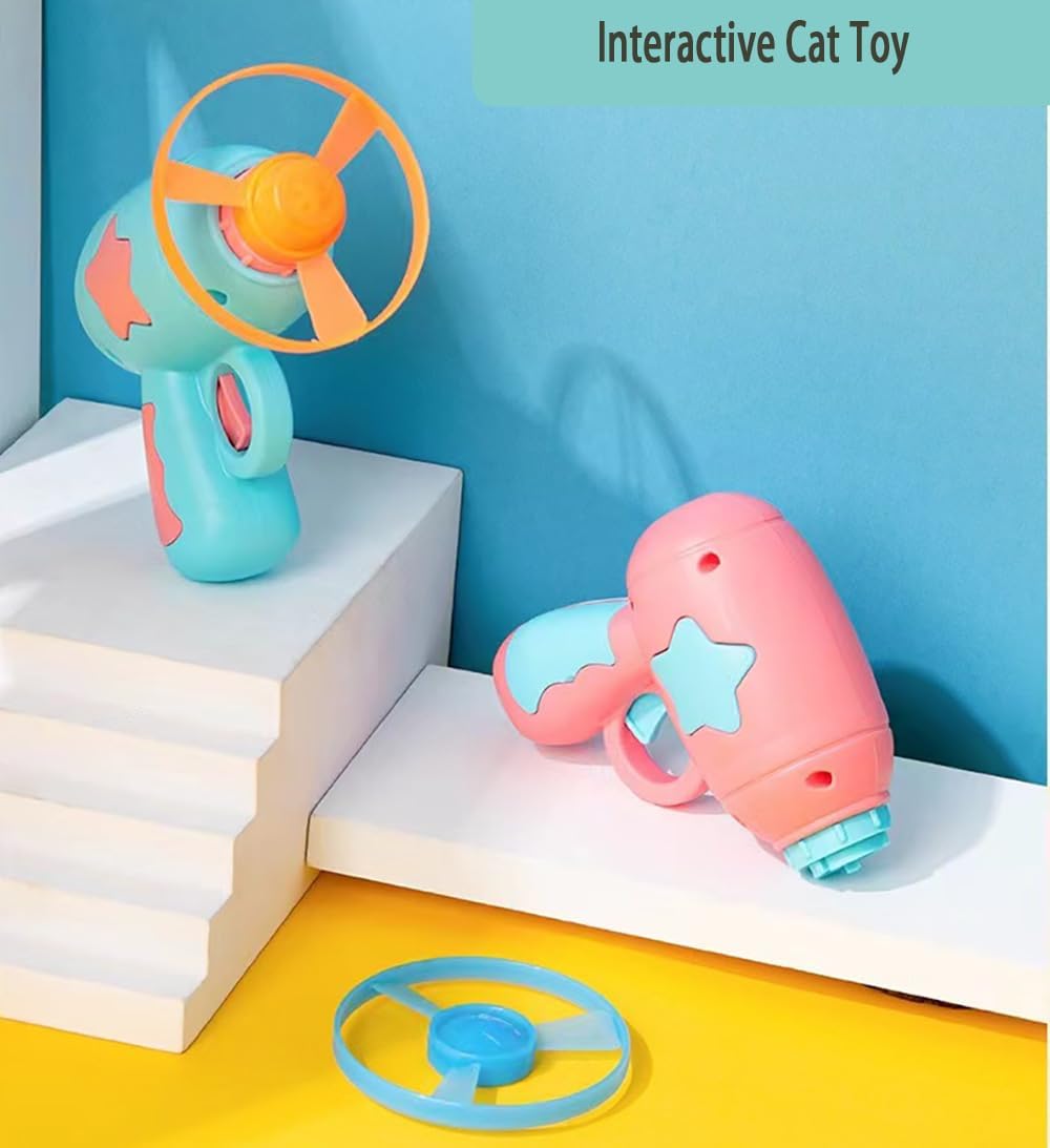 Flying Disc Launcher Cat Toy - Interactive Spinning Saucer Gun for Indoor Cats