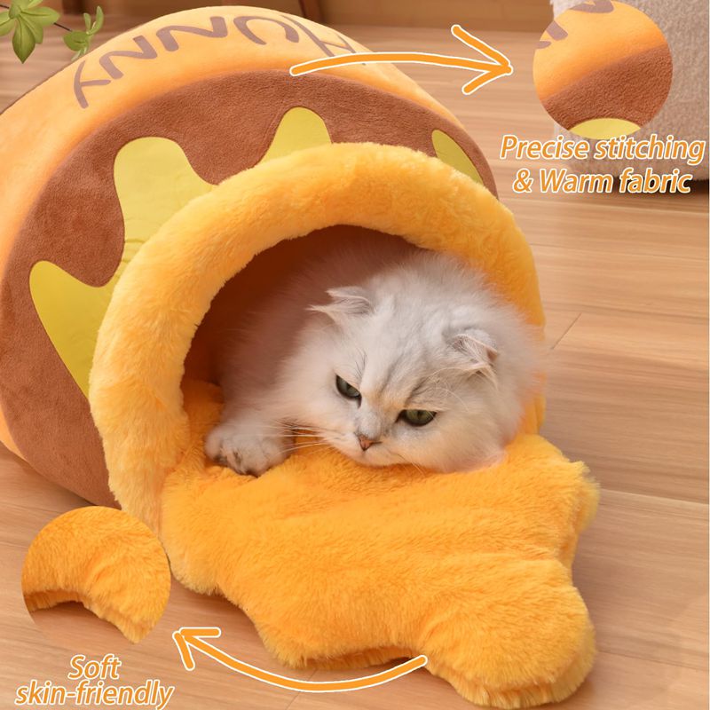 Honey Pot Cat Cave Bed - Cozy Plush Nest with Removable Cushion