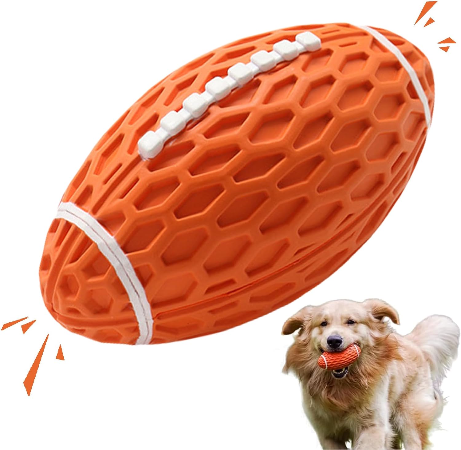 Durable Rugby Dog Chew Toy - Squeaky Rubber for Aggressive Chewers (S/L)