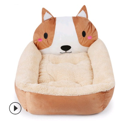 Cute Animal Face Pet Bed Mat - Soft Plush Cushion for Cats & Dogs