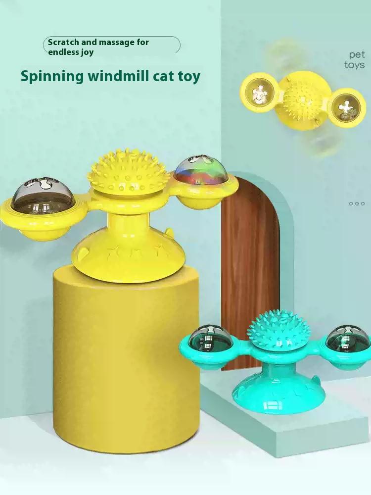 Interactive Windmill Cat Toy - LED Ball & Catnip Holder with Suction Cup