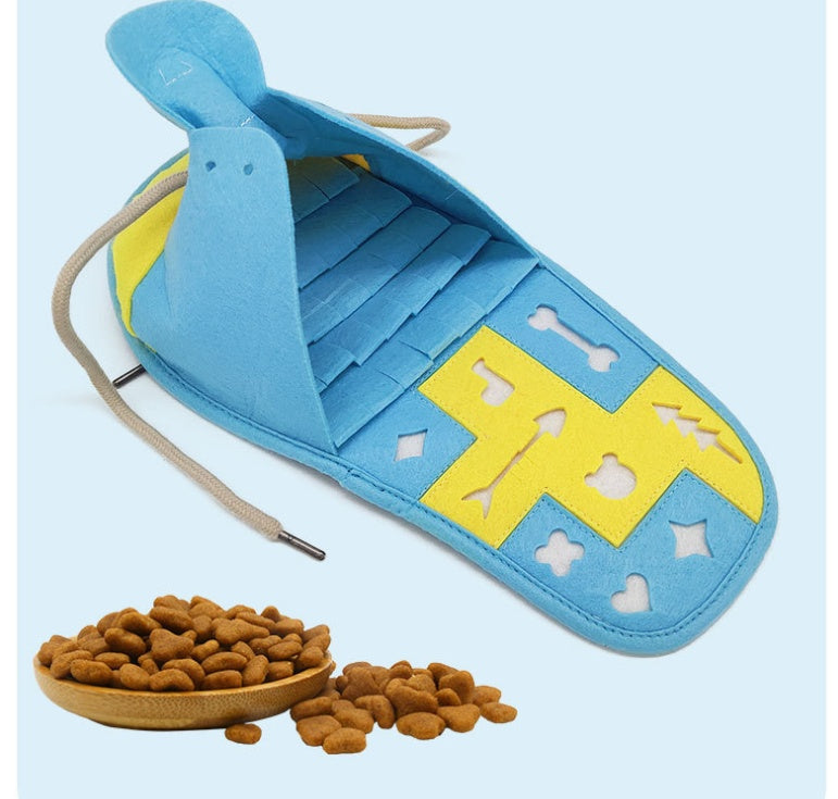 Shoe Shaped Dog Snuffle Toy - Squeaky Slow Feeder Treat Hiding Game