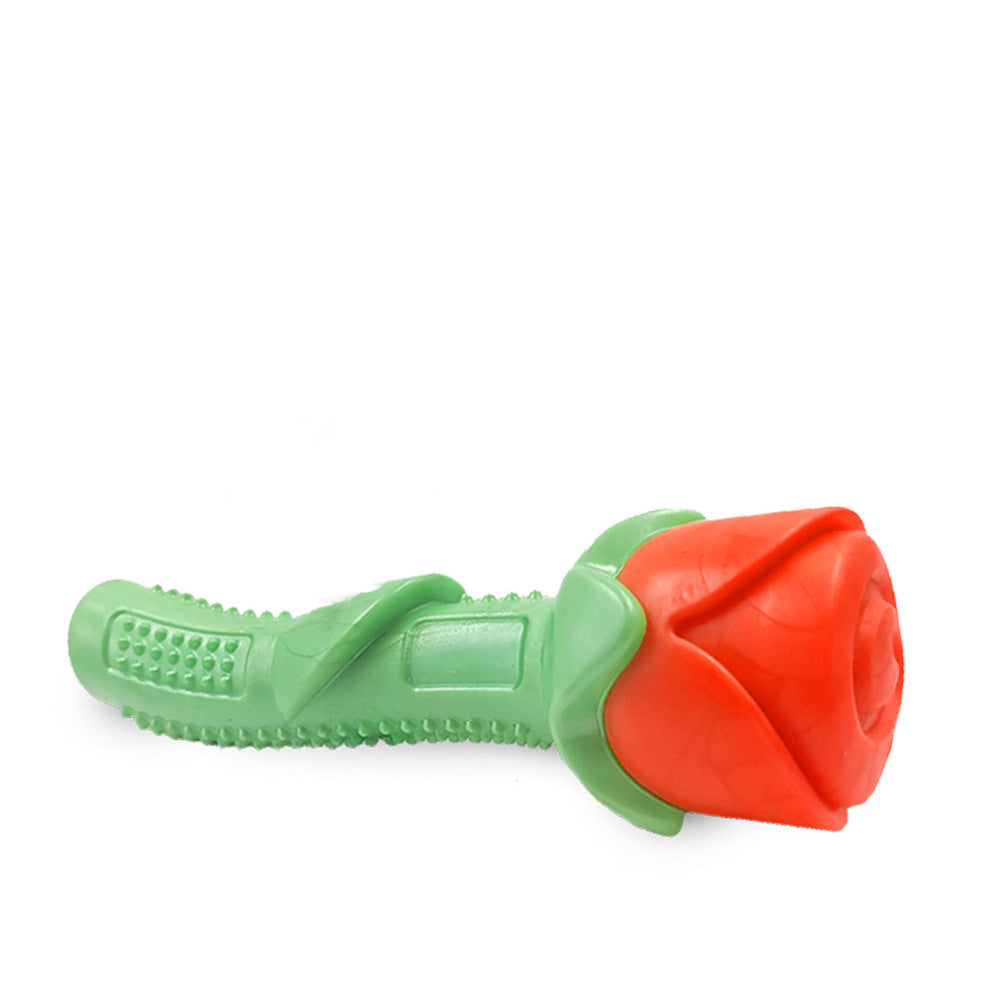 Rose Shaped Dog Chew Toy - Bite Resistant Rubber Molar Stick for Dental Care