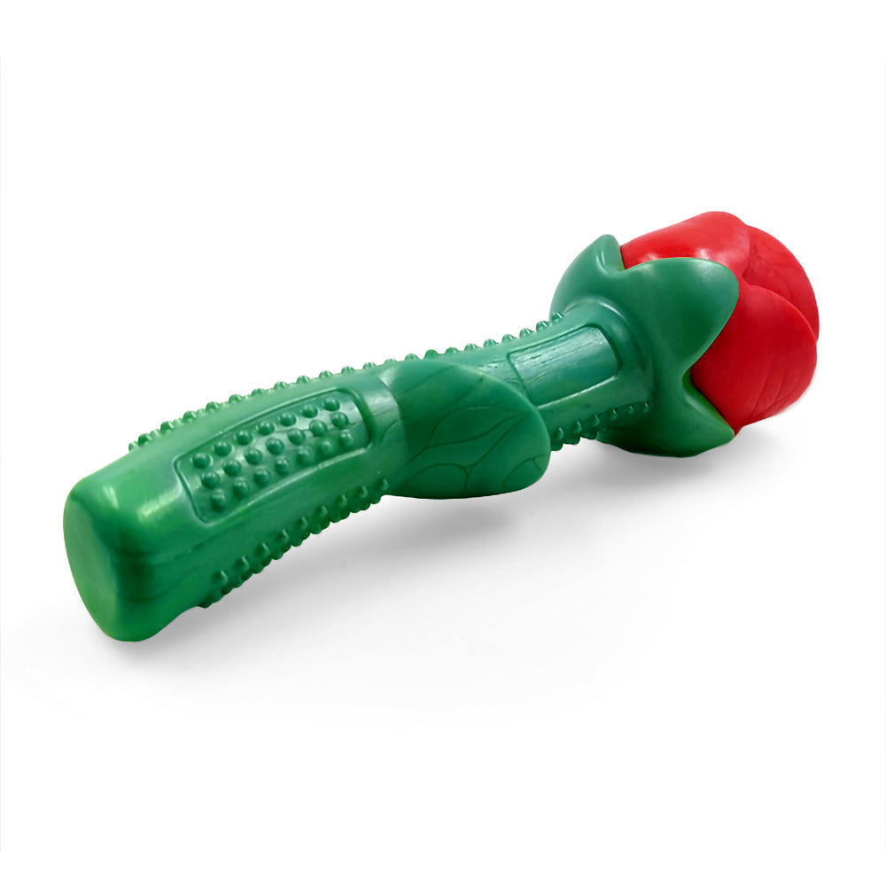 Rose Shaped Dog Chew Toy - Bite Resistant Rubber Molar Stick for Dental Care