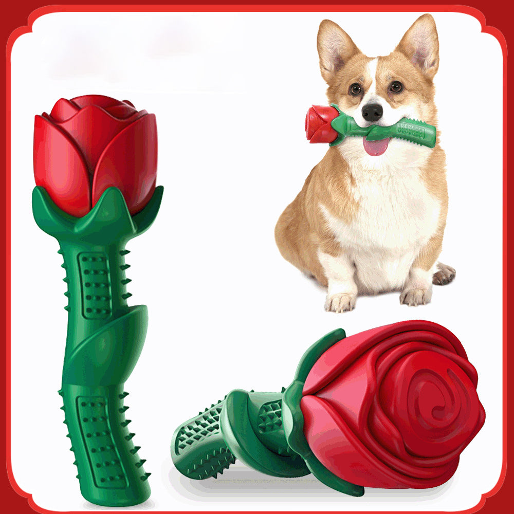 Rose Shaped Dog Chew Toy - Bite Resistant Rubber Molar Stick for Dental Care