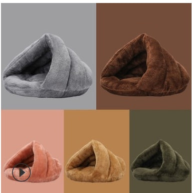 Triangle Cave Pet Bed - Cozy Velvet Hideaway for Cats & Small Dogs