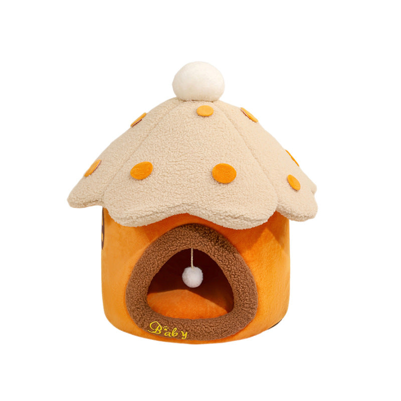 Mushroom Cat Cave House - Cozy Removable Pet Nest for Cats & Small Dogs