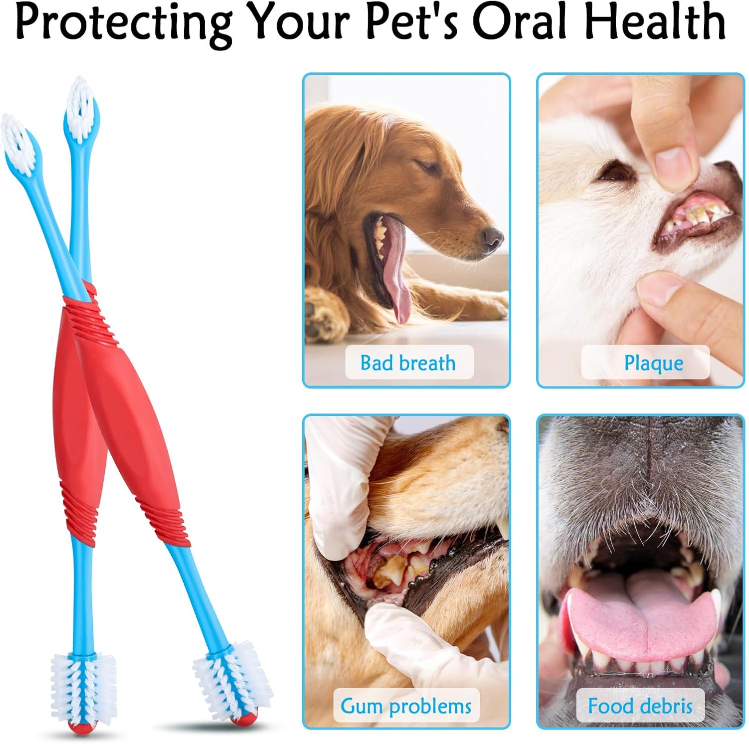 360° Dual Head Pet Toothbrush - Complete Dental Care for Cats & Dogs