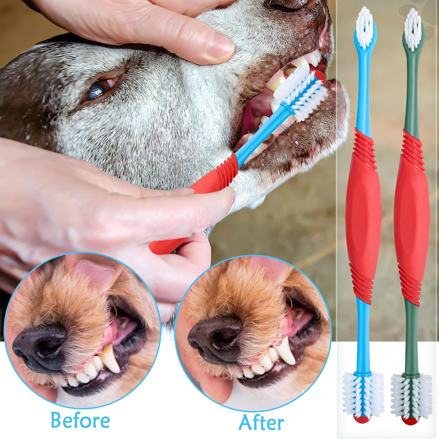 360° Dual Head Pet Toothbrush - Complete Dental Care for Cats & Dogs