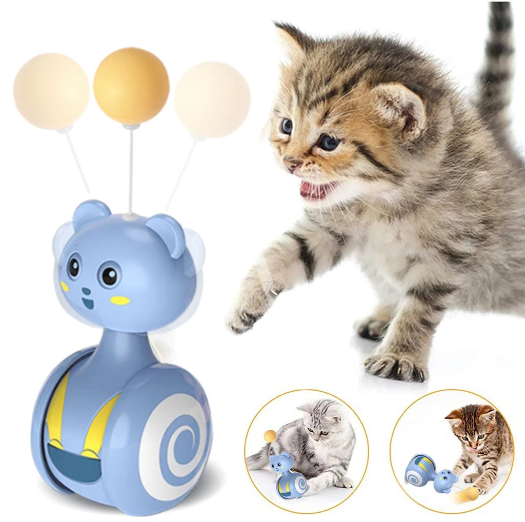 Cat Bumbler Feather Toy - Interactive Rotating Ball with Wand Teaser