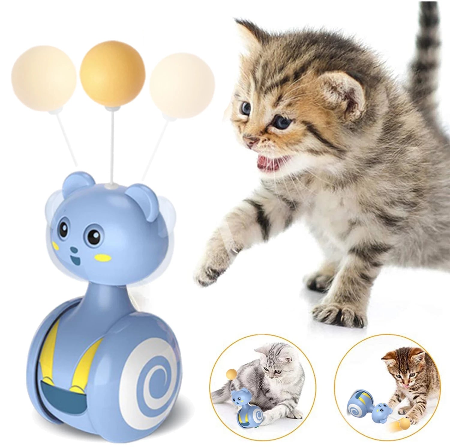 Cat Bumbler Feather Toy - Interactive Rotating Ball with Wand Teaser