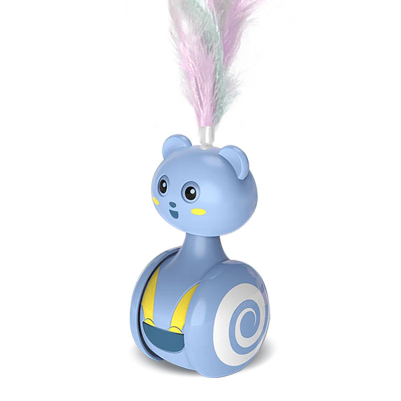 Cat Bumbler Feather Toy - Interactive Rotating Ball with Wand Teaser