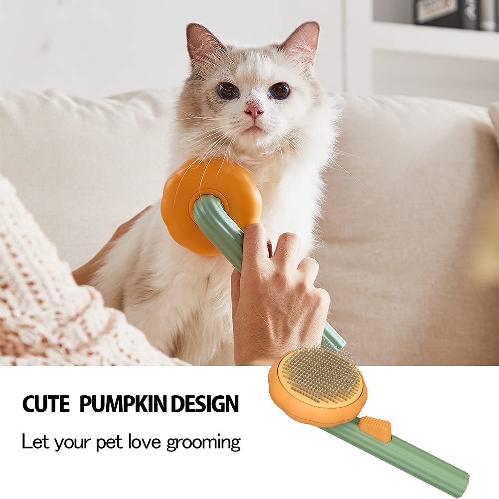 Pumpkin Self-Cleaning Pet Grooming Brush - Deshedding & Detangling for Cats & Dogs