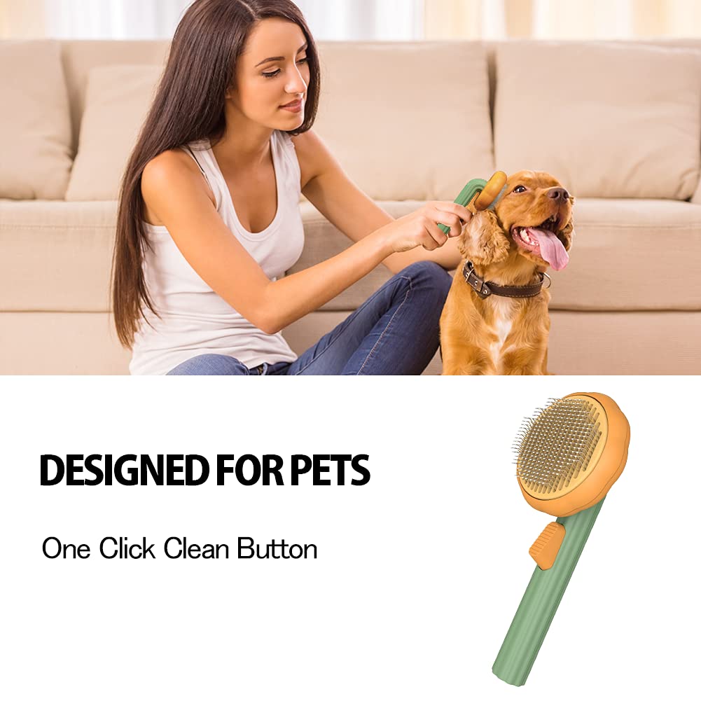 Pumpkin Self-Cleaning Pet Grooming Brush - Deshedding & Detangling for Cats & Dogs