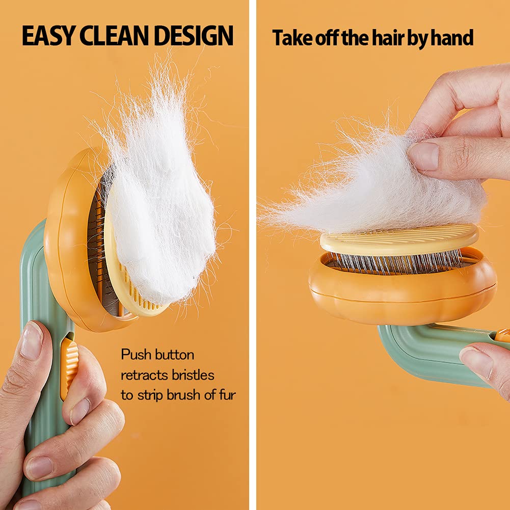 Pumpkin Self-Cleaning Pet Grooming Brush - Deshedding & Detangling for Cats & Dogs