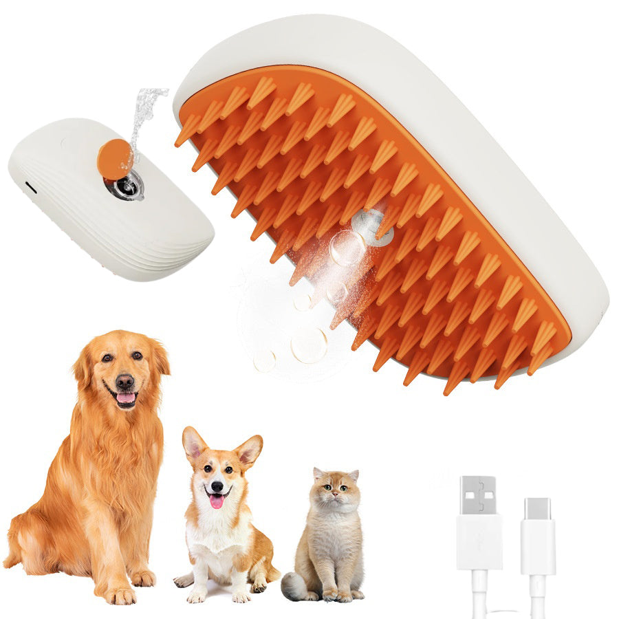 USB Rechargeable Pet Steam Brush - Spray Massage Grooming Comb for Cats & Dogs