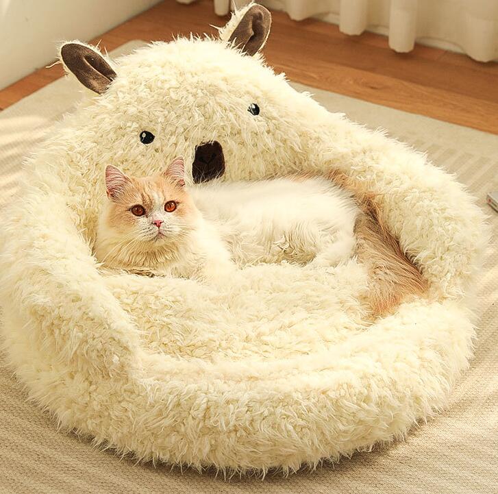 Alpaca Pet Bed - Cute Plush Cozy Nest for Cats & Small Dogs