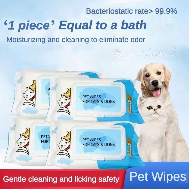 Plant-Based Pet Cleaning Wipes - Antibacterial Paw, Eye & Ear Wipes for Dogs & Cats