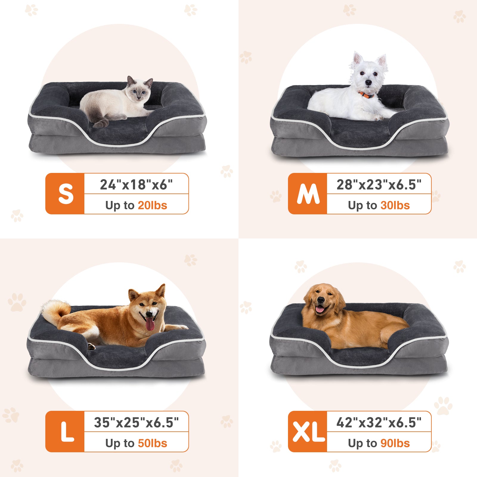 Memory Foam Pet Bed - Washable Removable Cover with Waterproof Liner & Non-Slip Base