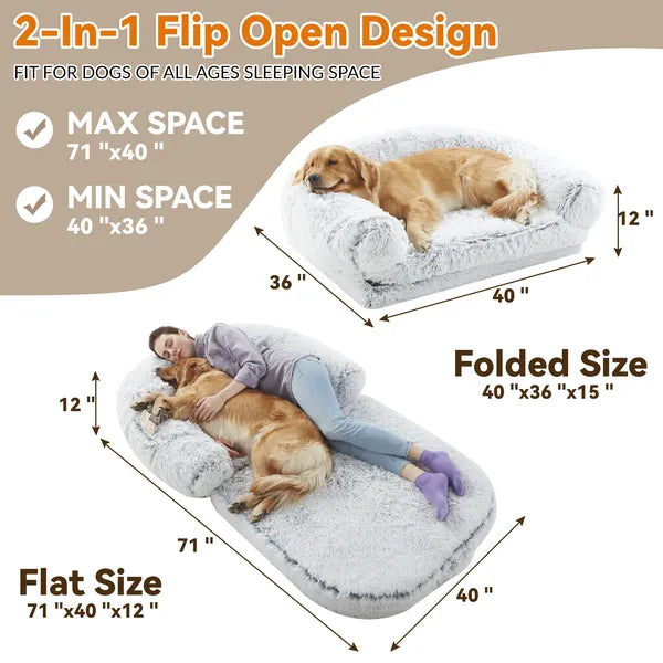 Human Dog Bed 71" x 43" - Foldable Orthopedic Plush Bed for People & Pets