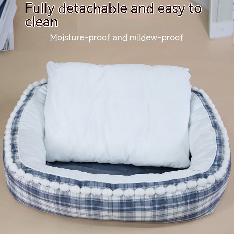 Plaid Dog Bed with Removable Washable Cover - Bolster Sofa for Small to Large Dogs