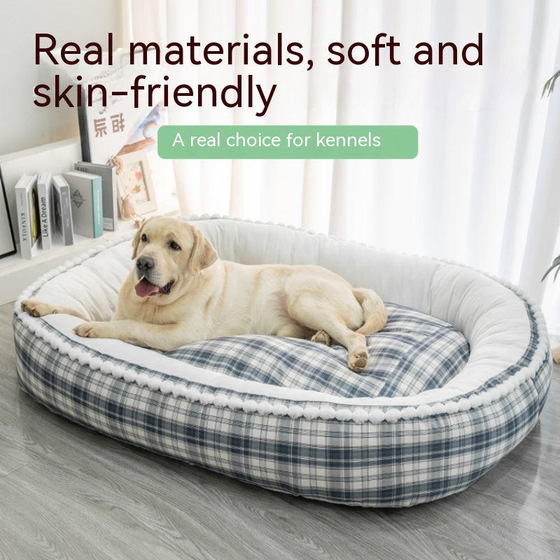 Plaid Dog Bed with Removable Washable Cover - Bolster Sofa for Small to Large Dogs