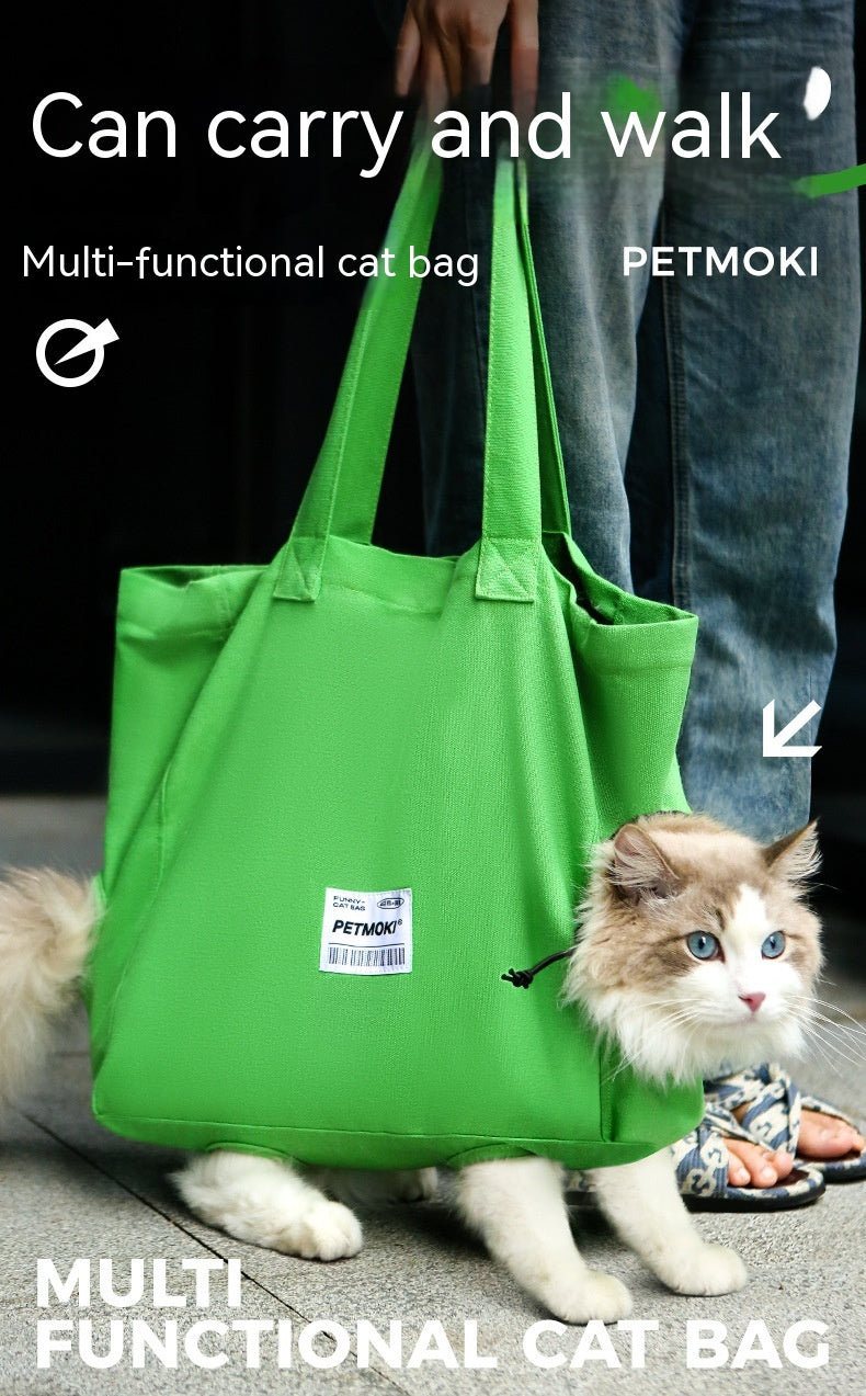 PetMoki Funny Cat Bag - Dual-Purpose Canvas Carrier & Walking Sling for Cats