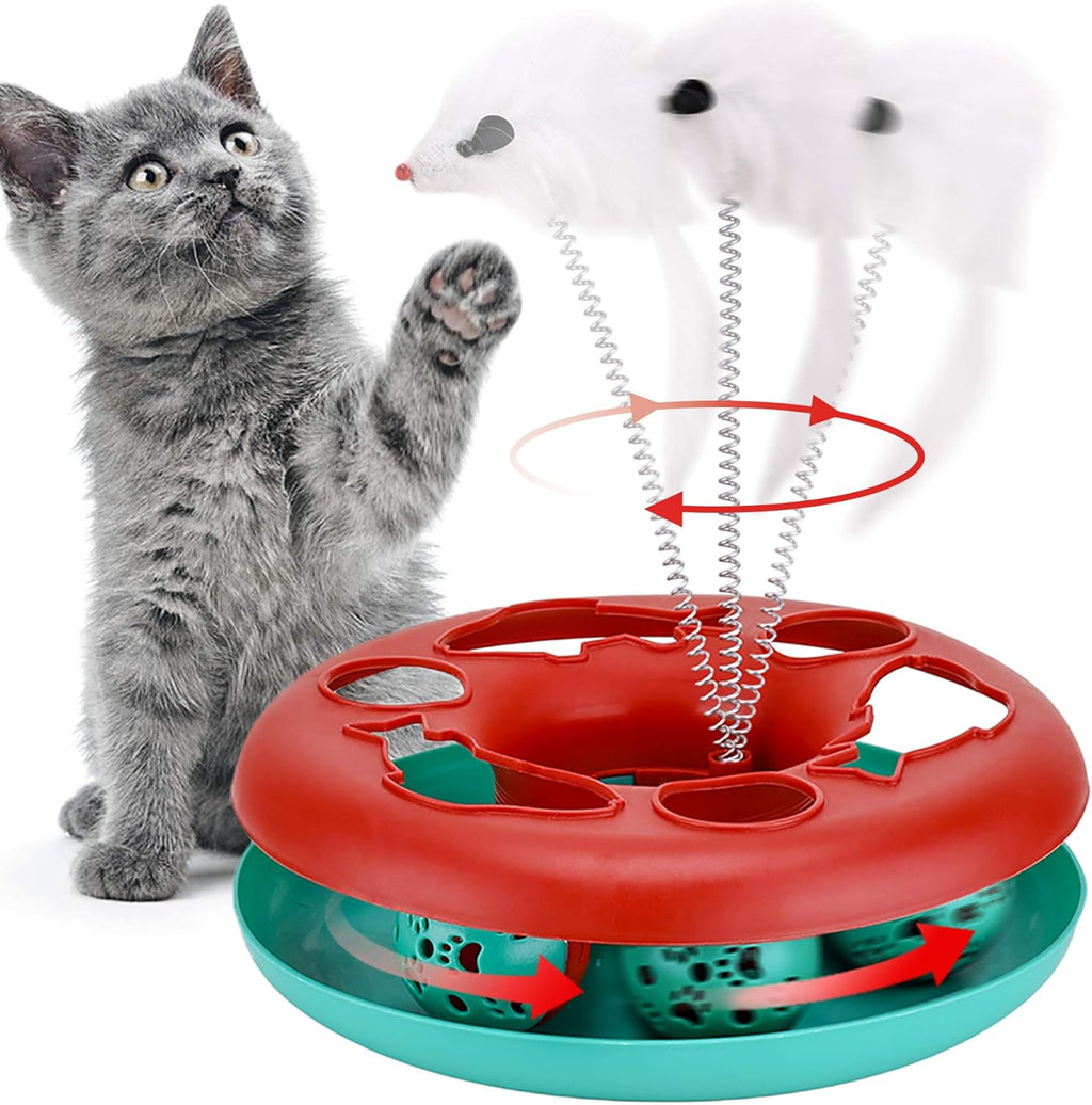 Cat Roller Track Toy - Multi-Level Ball Track with Spring Mouse & Catnip