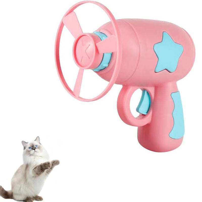 Flying Disc Launcher Cat Toy - Interactive Spinning Saucer Gun for Indoor Cats