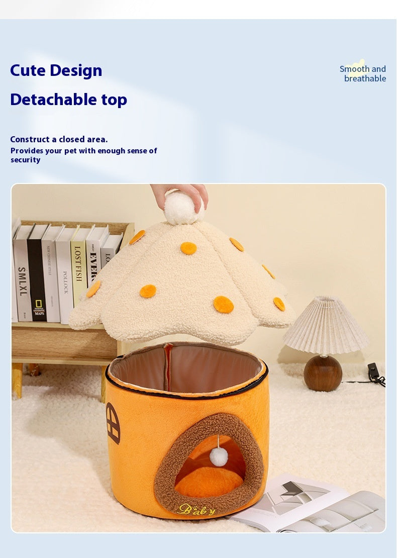 Mushroom Cat Cave House - Cozy Removable Pet Nest for Cats & Small Dogs