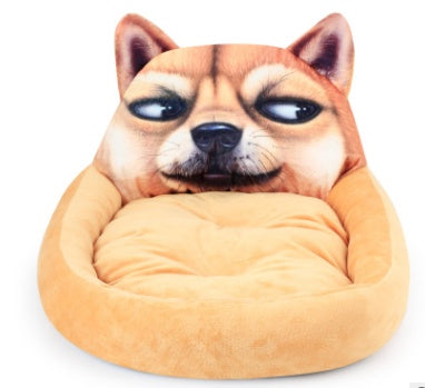 Cute Animal Face Pet Bed Mat - Soft Plush Cushion for Cats & Dogs