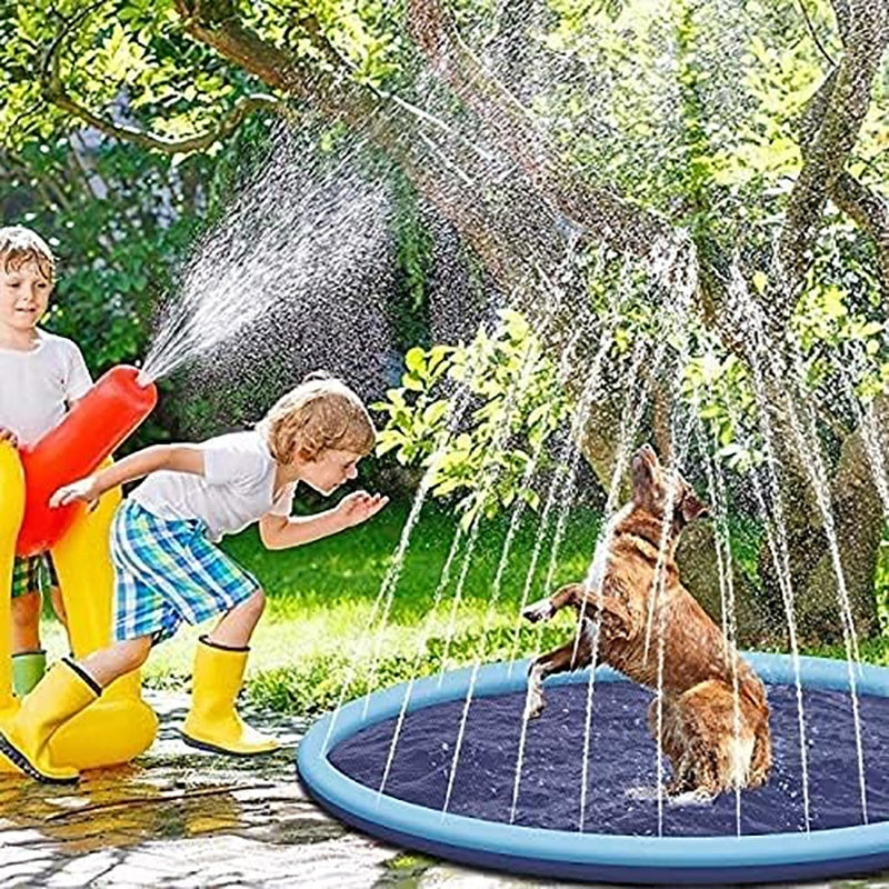Dog Splash Pad Sprinkler Mat - Anti-Slip Outdoor Water Play for Pets & Kids