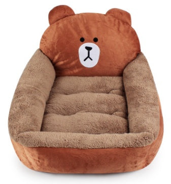 Cute Animal Face Pet Bed Mat - Soft Plush Cushion for Cats & Dogs