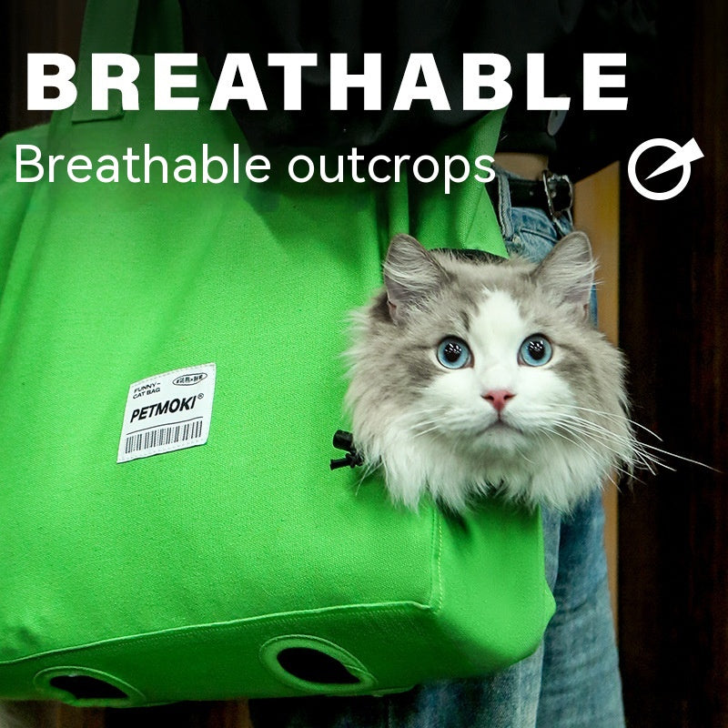 PetMoki Funny Cat Bag - Dual-Purpose Canvas Carrier & Walking Sling for Cats