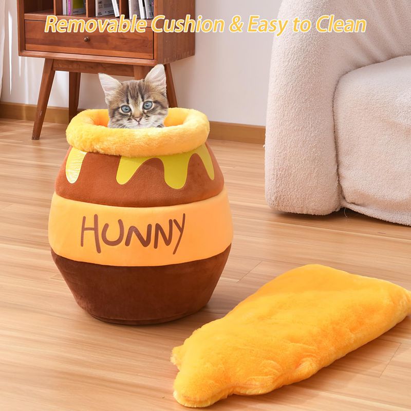 Honey Pot Cat Cave Bed - Cozy Plush Nest with Removable Cushion