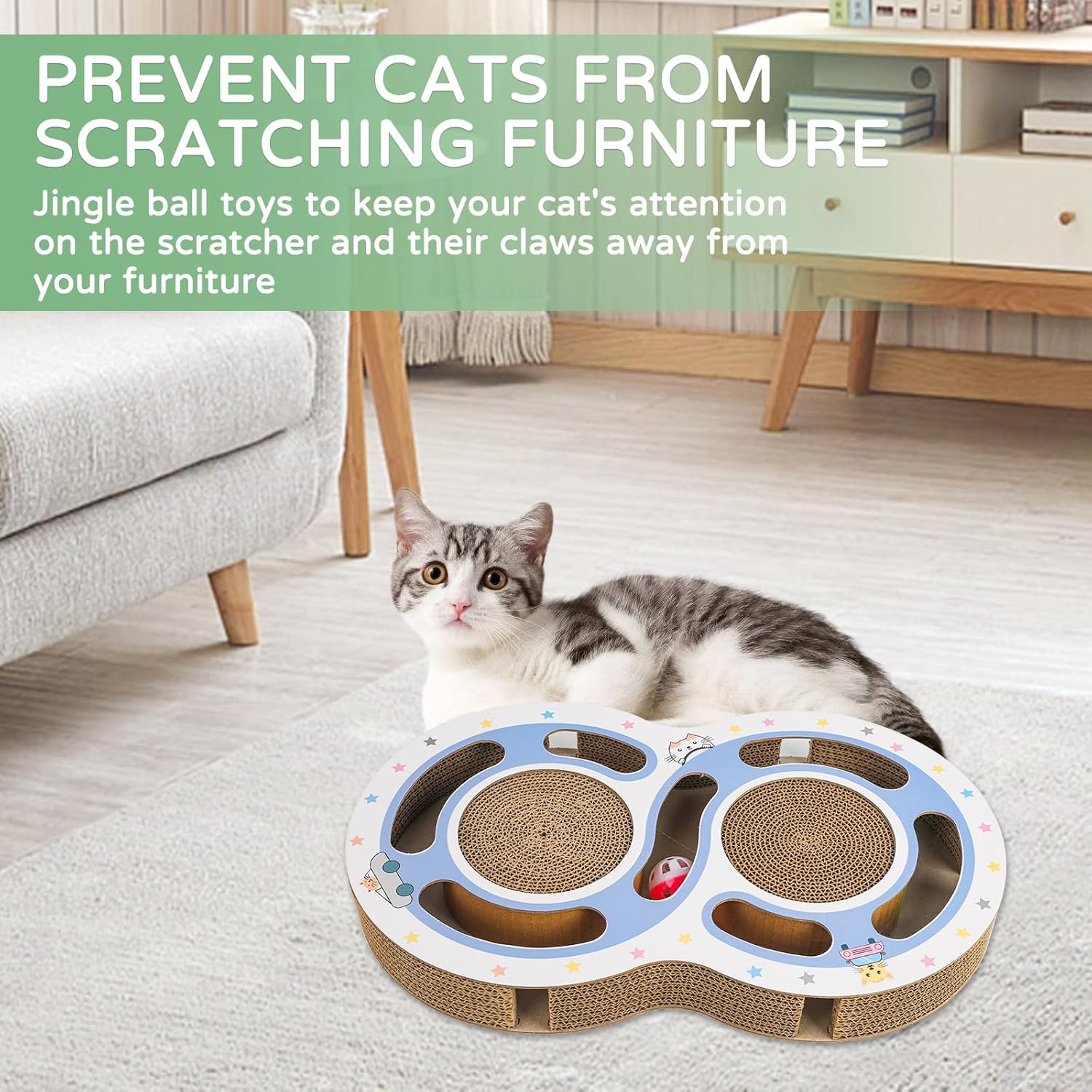 Round Cat Scratcher with Ball Track - 2-in-1 Scratching Pad & Interactive Toy