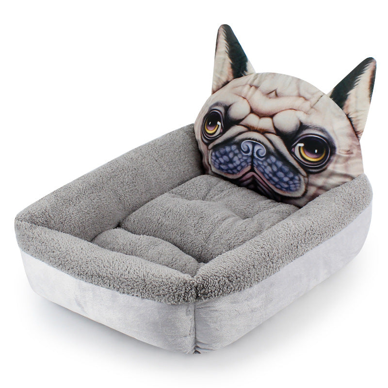 Cute Animal Face Pet Bed Mat - Soft Plush Cushion for Cats & Dogs