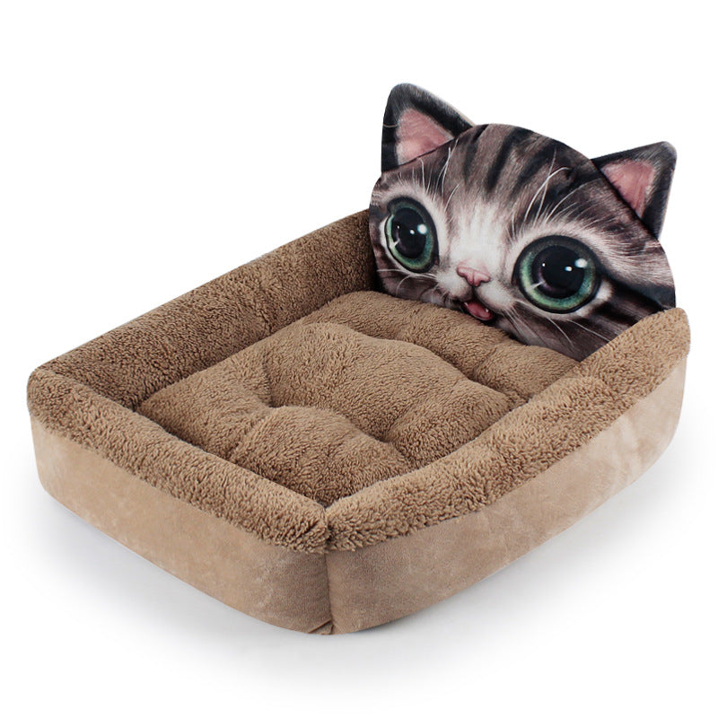 Cute Animal Face Pet Bed Mat - Soft Plush Cushion for Cats & Dogs