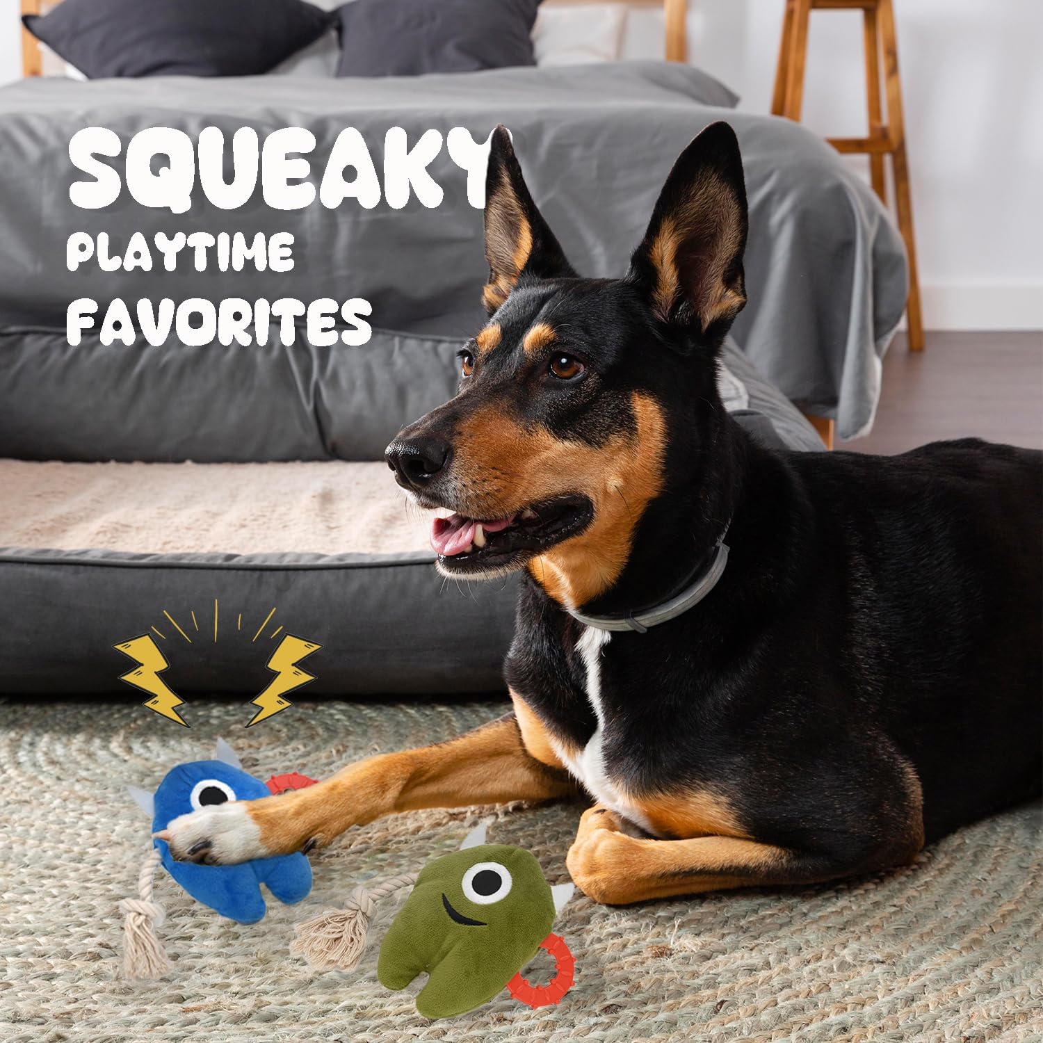Monster Plush Rope Dog Toy - Squeaky Tug of War for All Breed Sizes